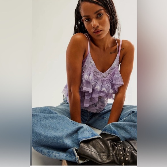 Free People In The Clouds Lace Ruffles Tiered Tank size large - Picture 2 of 6